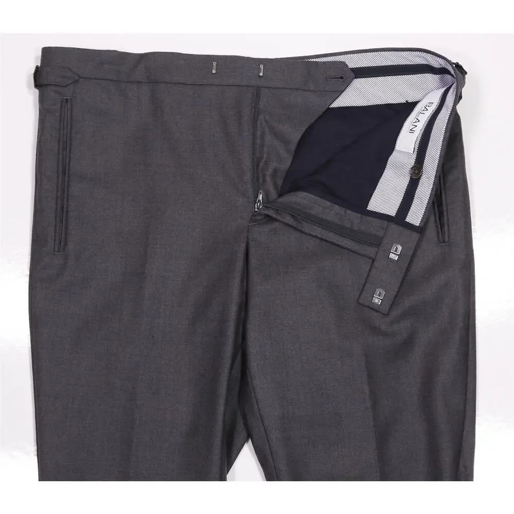Balani Bespoke Tailors NYC Solid Gray Wool Flat Front Slim Fit Dress Pants 35x28